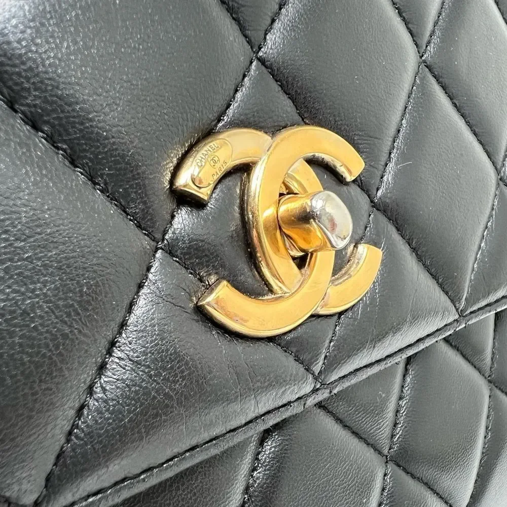 Chanel Large Trendy Top Handle Black Quilted Shoulder Hand Bag Gold Hardware
